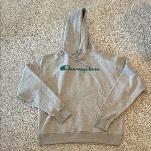Champion Heather Gray Hoodie with Green Logo